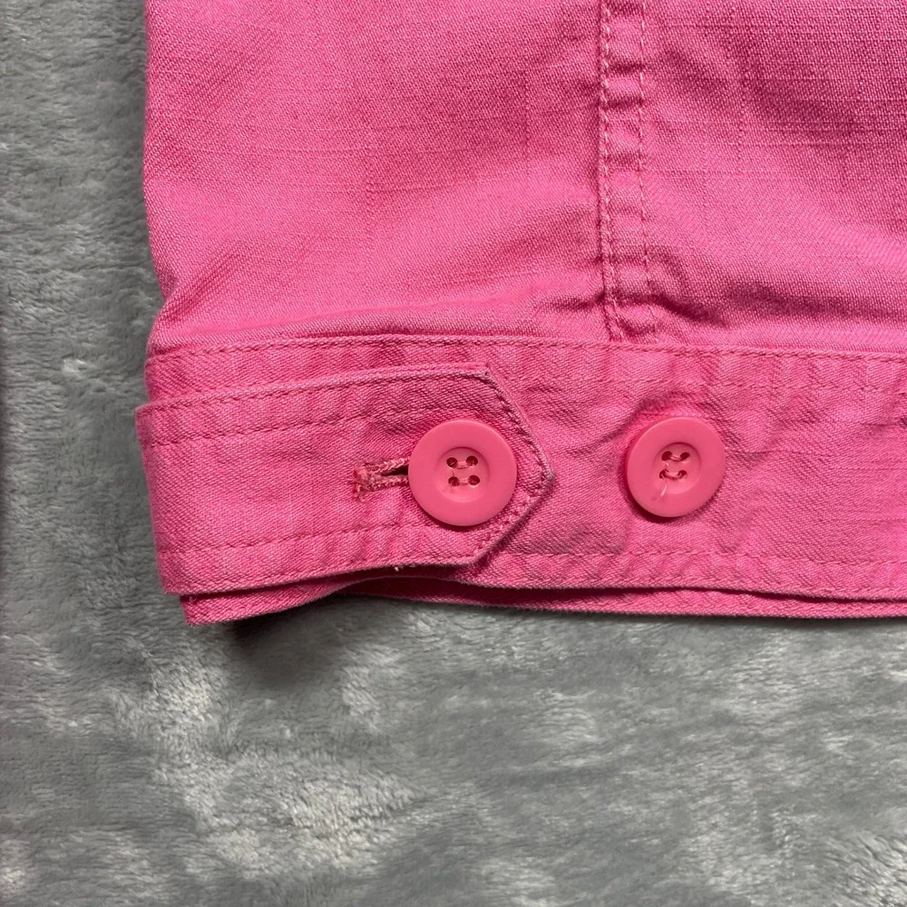 Liz Claiborne Denim Jacket Womens Small Pink Stretch Button Front‎ Trucker Coat